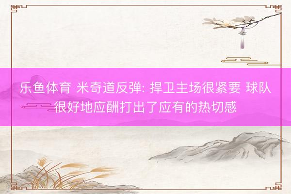 乐鱼体育 米奇道反弹: 捍卫主场很紧要 球队很好地应酬打出了应有的热切感